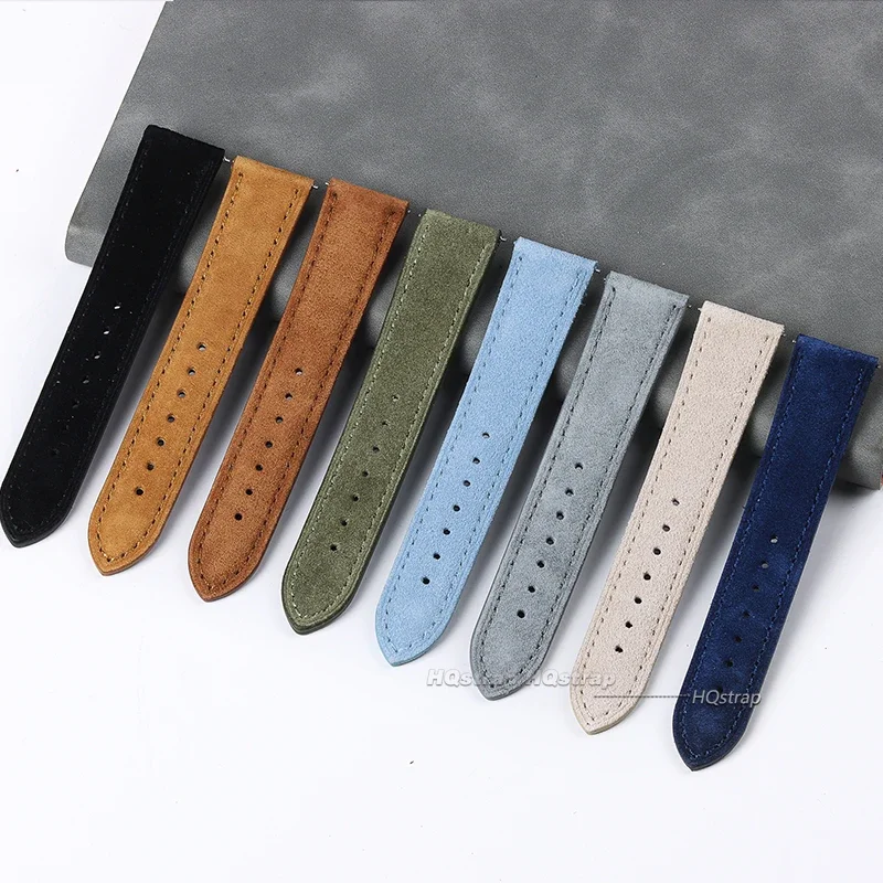 18mm 19mm 20mm 22mm 24mm Soft Suede Leather Watchband Steel Pin Buckle Wristband Blue Brown Green Watch Strap Quick Release Belt