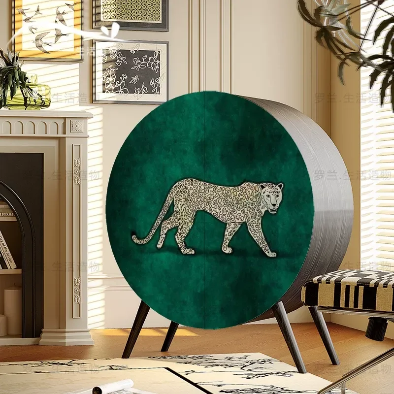 Green Leopard Solid Wood Curved Entrance Cabinet Living Room Decorative Storage Cabinet Kitchen Side Cabinet
