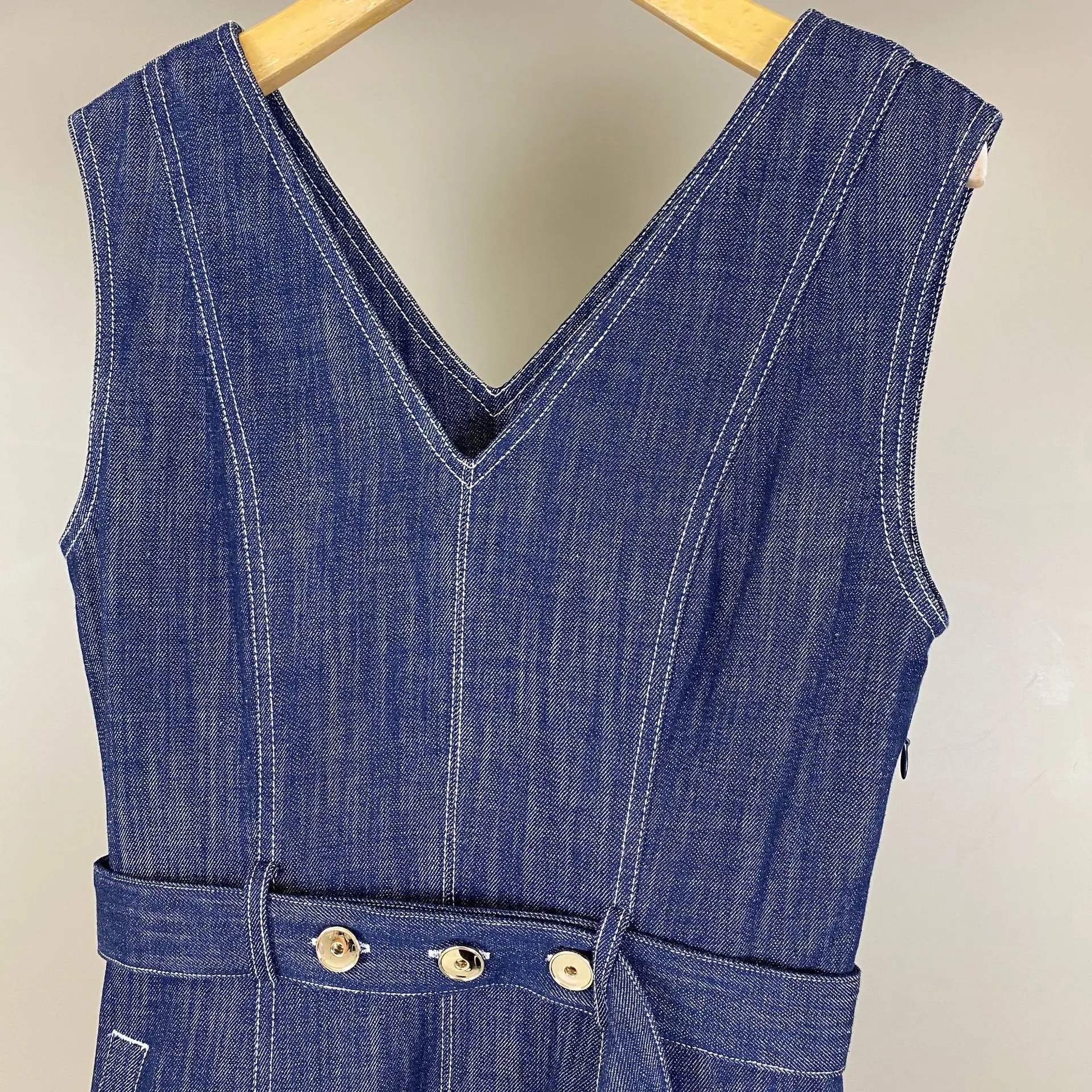 2026 Spring and Summer New B*C Cotton Belt V-neck Sleeveless Strap Dress for Women