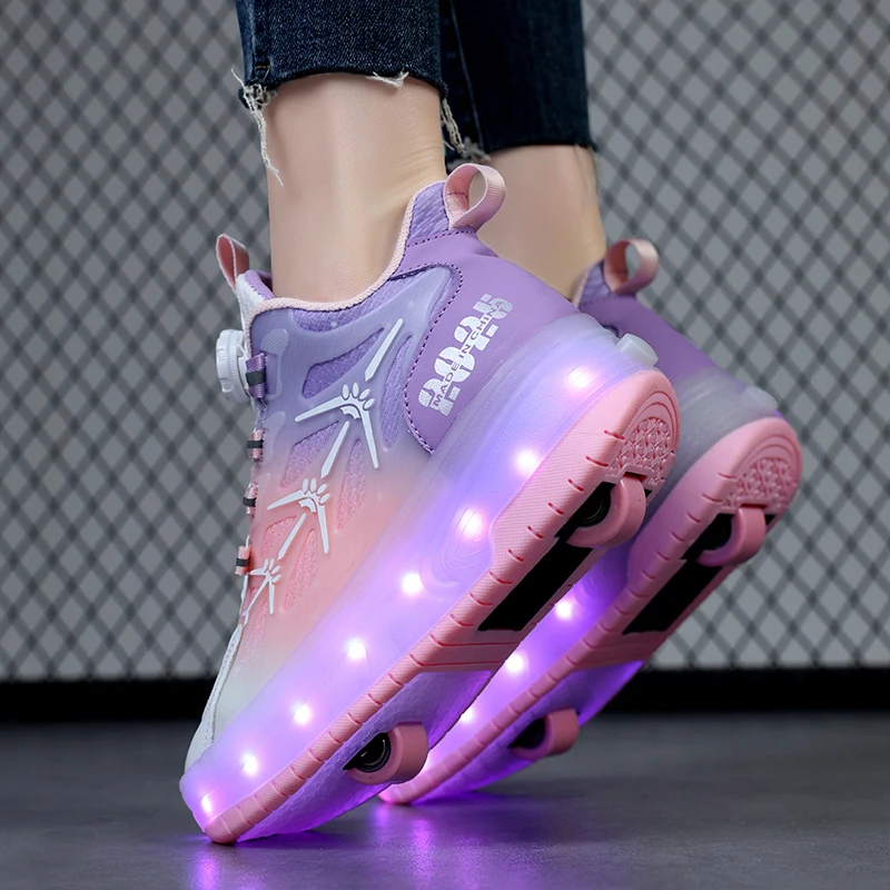 Skate Shoes for Kids LED Light Luminous Sneakers Children Two Wheels Shoes for Boys Girls with USB Charging roller skates