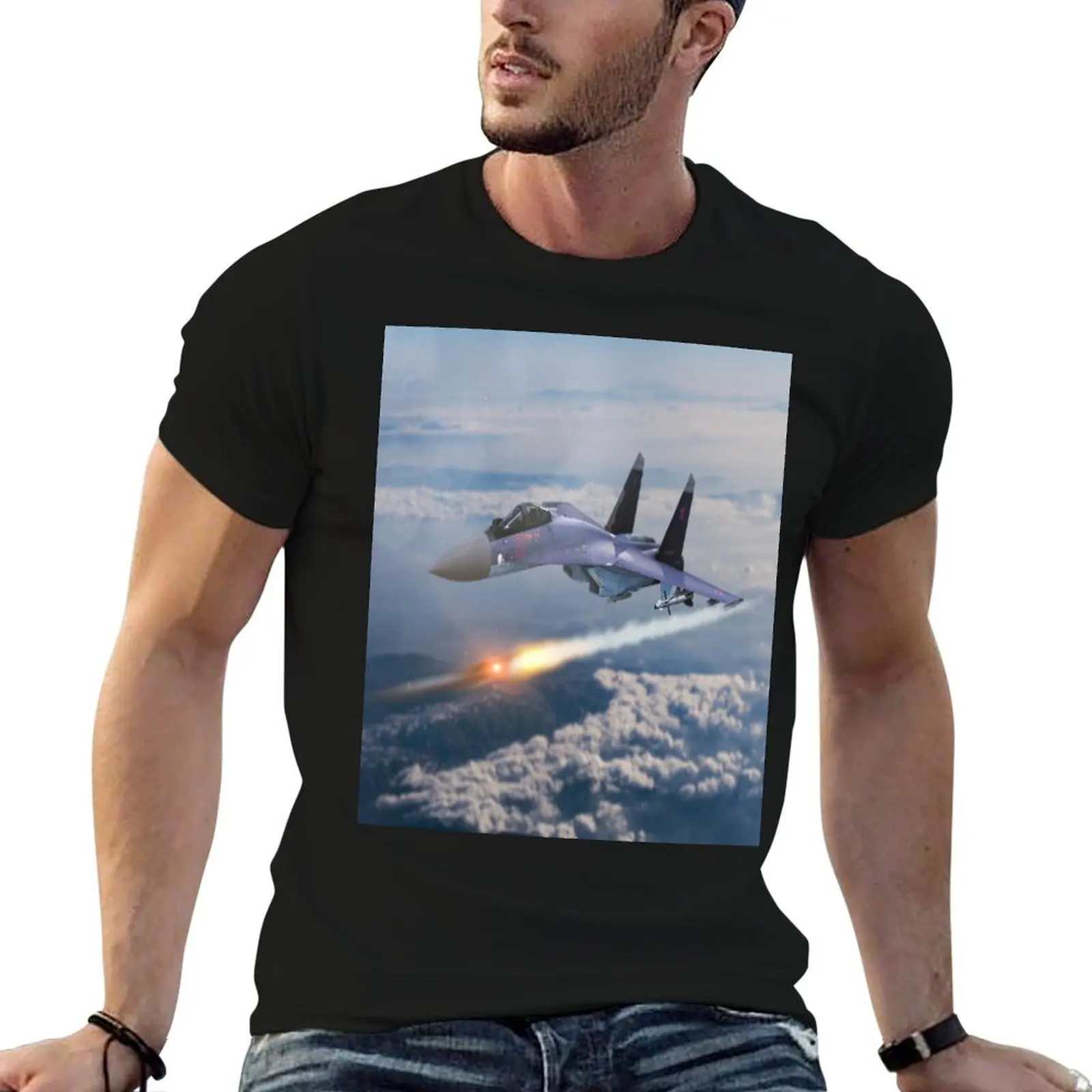DI COLLECTION -FIGHTER JET-BA0062 T-Shirt Simple Line Art Print Tee