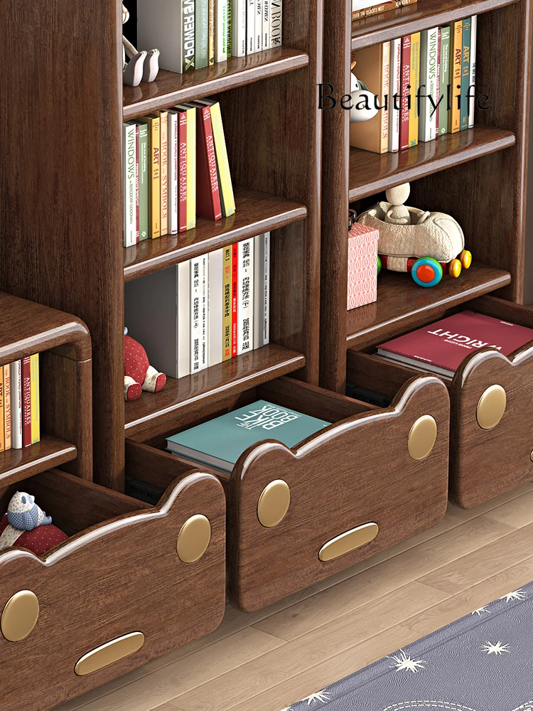 Simple Modern Solid Wood Walnut Bookshelf Picture Book Rack Floor-Standing Rack Combination Simple Storage Storage Rack