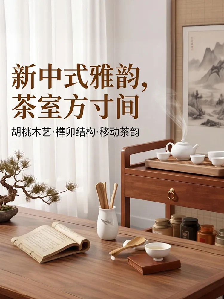 Mobile tea cart, household trolley, living room wheeled tea sideboard, tea  set storage rack