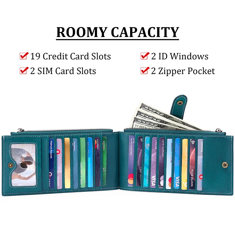 BANYANU Double Zipper Wallet Luxury 100% Genuine Leather Women's Wallets Long Ladies Clutch Money Bag Coins Purse Card Holder