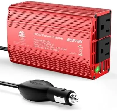 

Инвертор BESTEK 300 Вт, 12В в 110В, с двумя USB-портами - автомобильное зарядное устройство для ноутбука, телефона - алюминиевый корпус