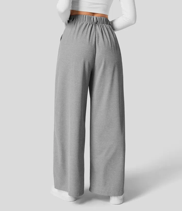 Damenhose, karierte, figurbetonte Hose mit weitem Bein und Taschen, hochtaillierte, lässige, figurbetonte Hose mit weitem Bein für Damen. – Detail 27
