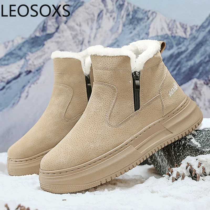 Men's Winter Boots Comfortable Men Tooling Boot Thick Bottom Furry Man Shoe  Lightweight Men's Anti-slip Shoes LEOSOXS New Style