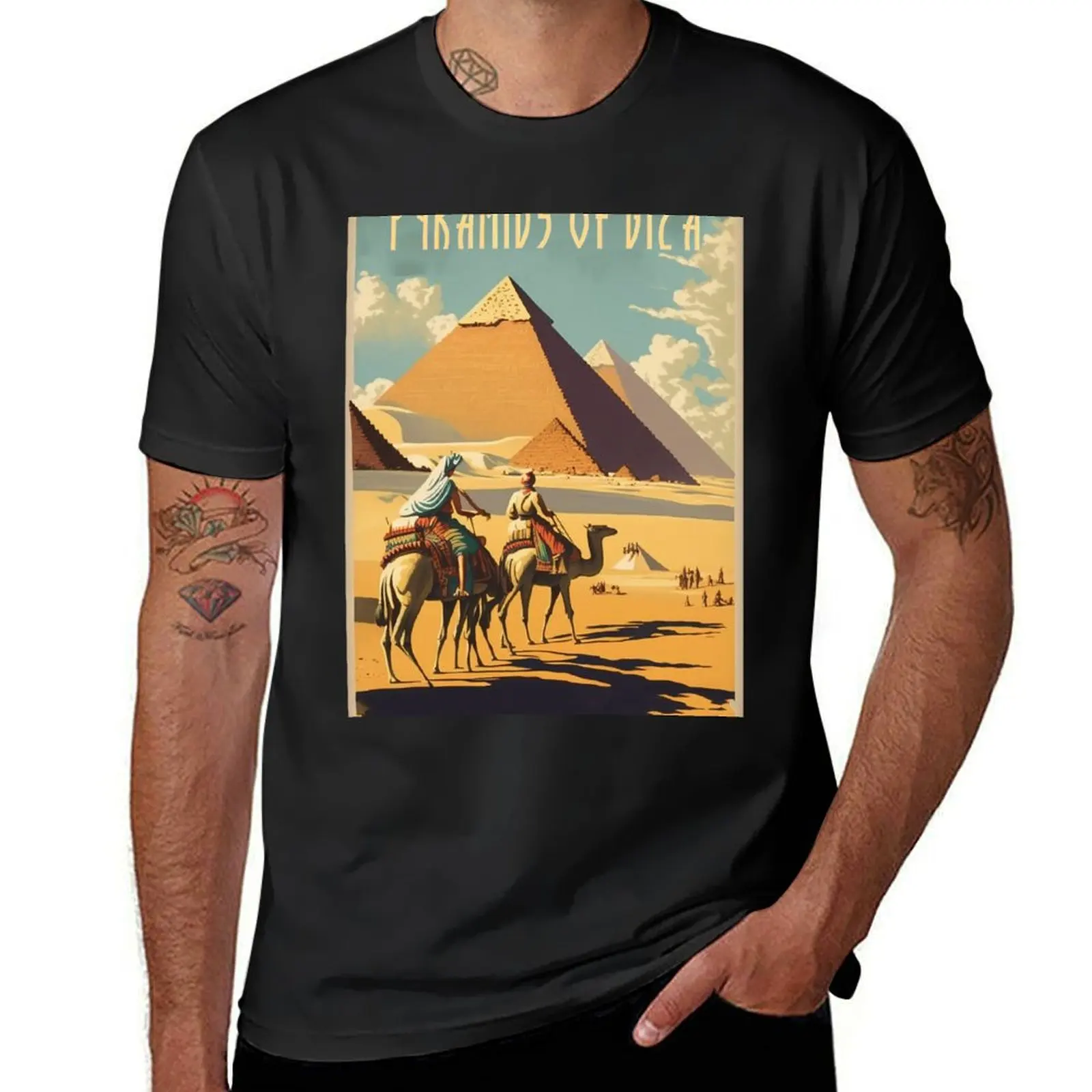 Pyramids of Giza Vintage Travel Art Poster T-Shirt cute tops Blouse plus size tops heavyweight t shirts for men