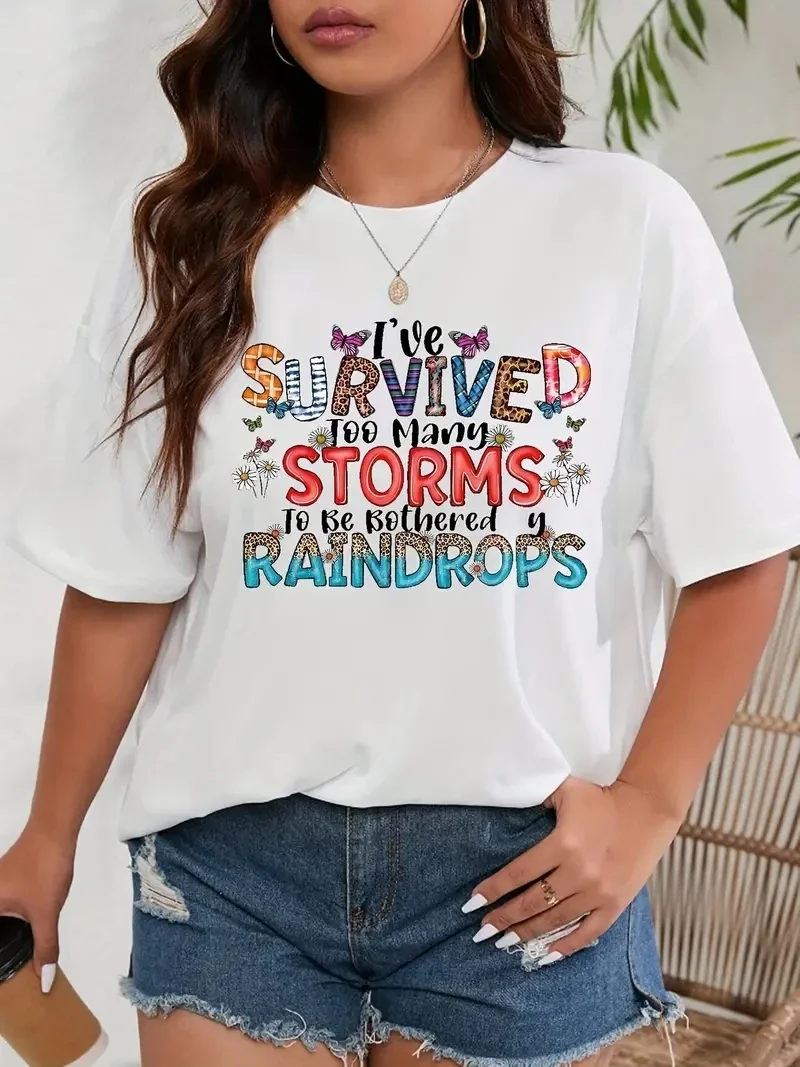 

Women's New Plus Size Fashionable Casual Commuting Street Style Multifunctional Loose Color Letter Printed Round Neck Top