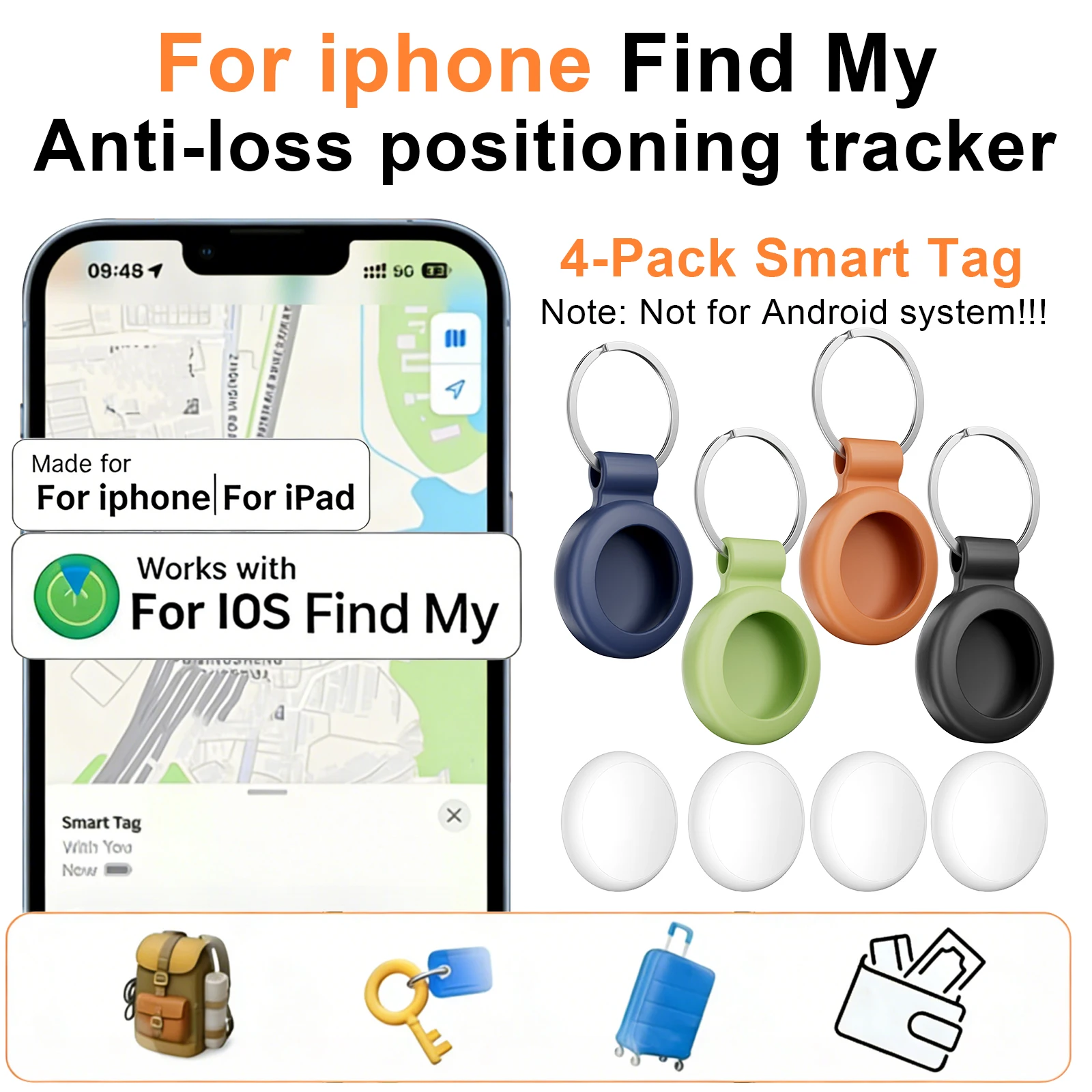 

4-Pack Smart Anti-Loss Tags with Protective Cases - Compatible with iOS "Find My" (iOS Systems Only) -Wireless Luggage Trackers