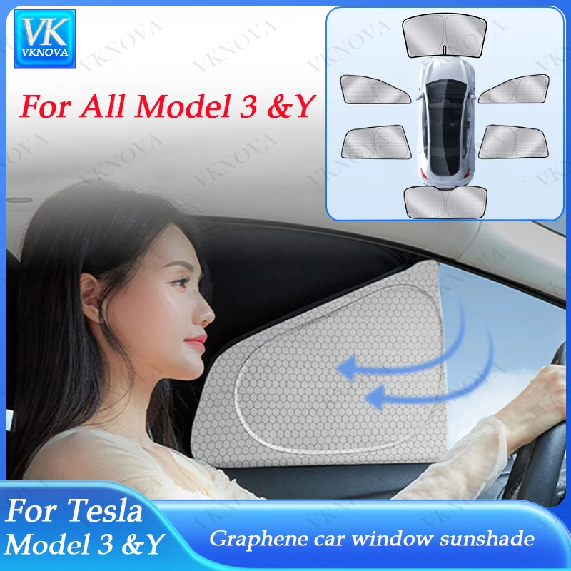 For Tesla Model Y&3 2017-2025 Privacy Sun Shade Model Y Juniper Graphene Side Window Sunroof Sunshade Blind Shading Camping Rest