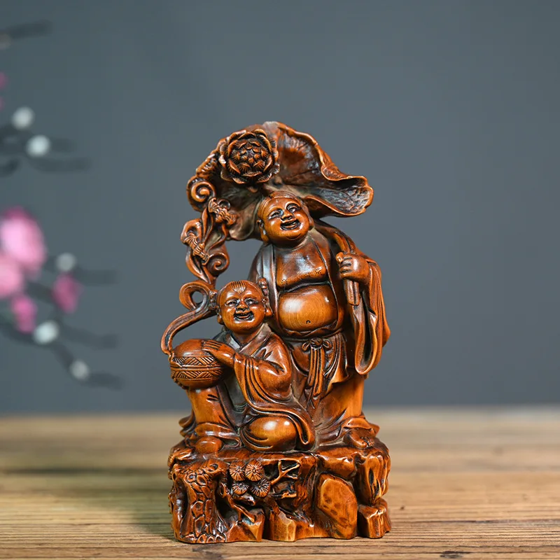 

Collect Chinese Boxwood Wood Carved God HEHE Statue