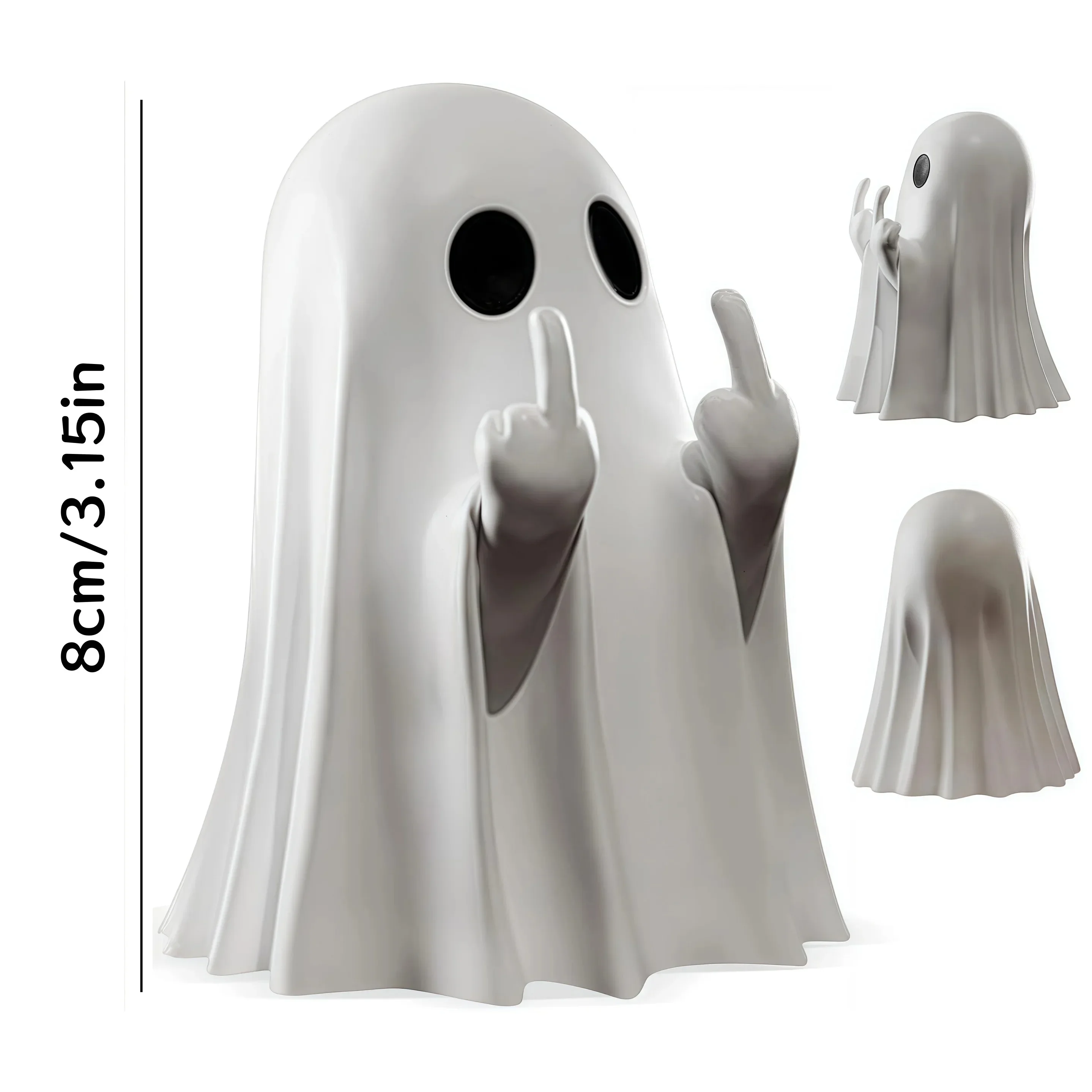 Niedliche Geisterstatue mit Mittelfinger, kleine, gruselige Geisterfiguren für Halloween, Heimdekoration, Couchtisch-Ornament, Regaldekoration – Detail 8