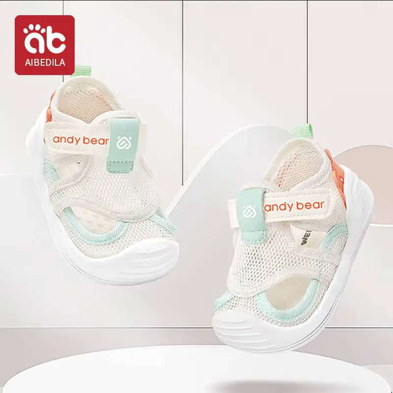 AIBEDILA Baby-Sandalen, atmungsaktive Mesh-Schuhe mit geschlossener Zehenpartie, Sommer-Outdoor-Sportschuhe, rutschfeste Wanderschuhe mit Klettverschluss für Jungen und Mädchen