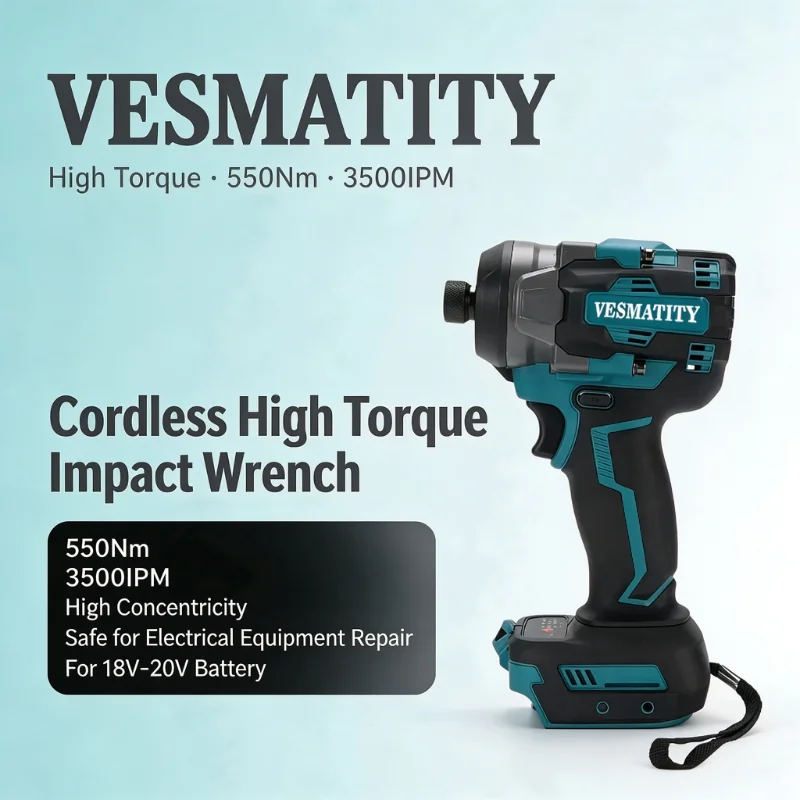 Cordless High Torque Impact Wrench 550Nm 3500IPM High Concentricity Safe for Electrical Equipment Repair for 18V-20V battery
