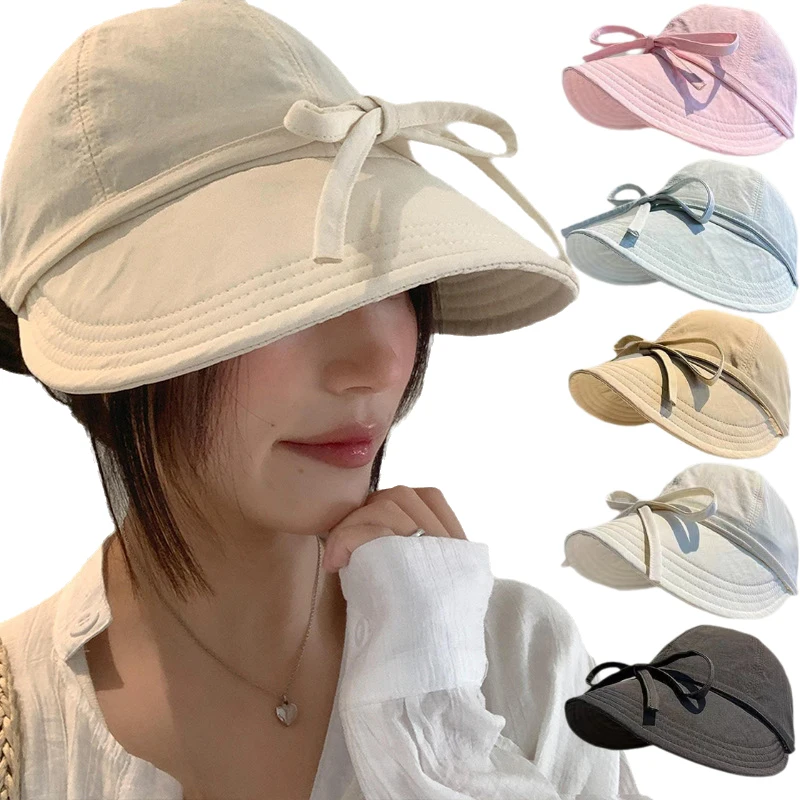 

Fashion Summer Quick Drying Bucket Hat Women Girl Sweet Knotted Bows Wide Brim Panama Sun Hats Outdoor Beach Tour Fishermen Caps