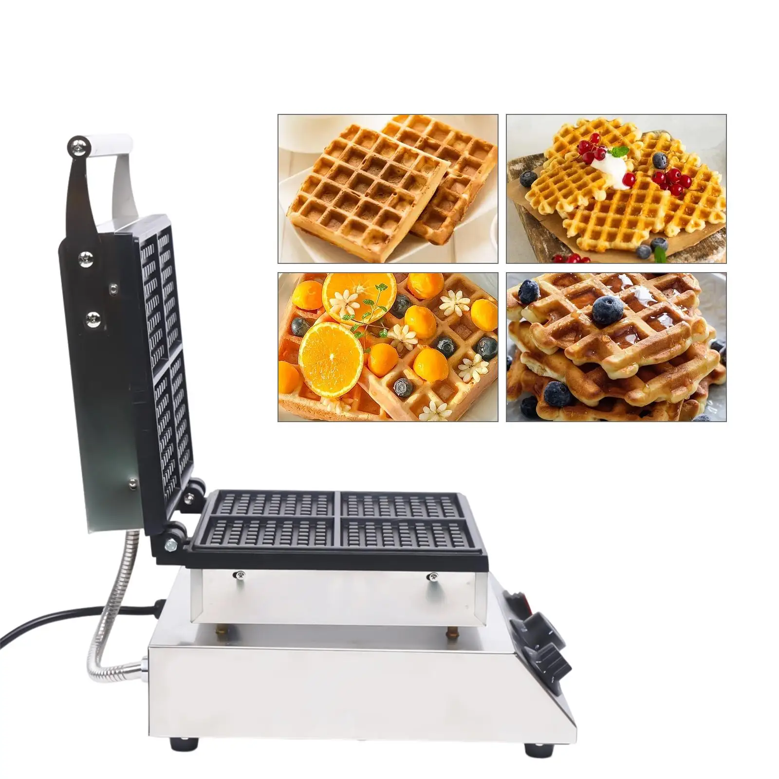 Sweetmile 4-Grid Waffle Maker Stainless Steel Waffle Making Machine W/ Teflon Non-Stick Mold, Timer, Temp. Control Commercial