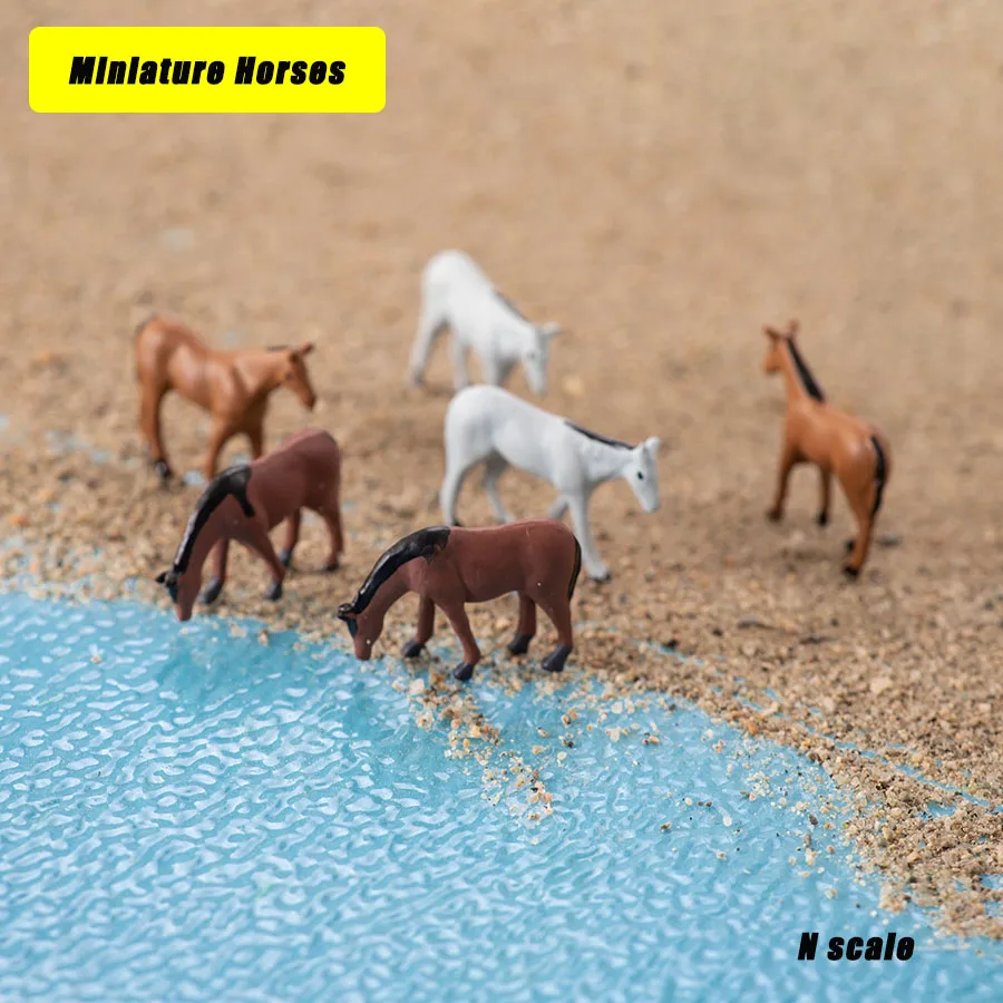 6pcs/set N Scale Miniature Horse Model 1:150 ABS Toys Painted Zoo Animals for Diy model Making/Farm Scene Layout/Diorama/Gift