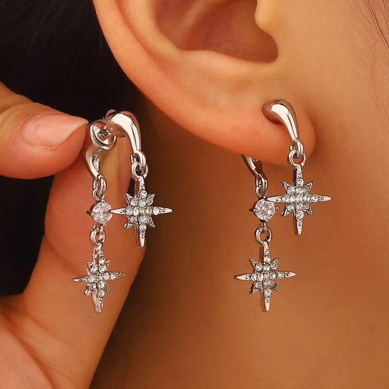 2-Way Wear Light Luxury Sweet Micro-Paved Star Stud Earrings, Niche Minimalist Exquisite Fashion High-End Women Jewelry