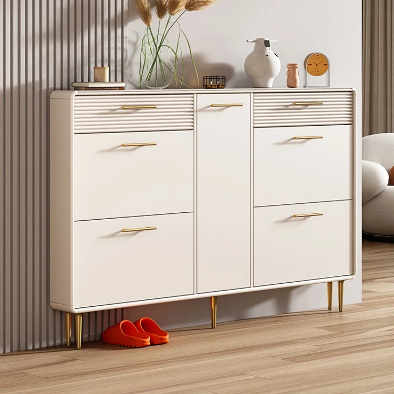 

LXY Cream Wind Ultra-thin Shoe Cabinet Household Door Door Back Tipping Bucket Entrance Cabinet