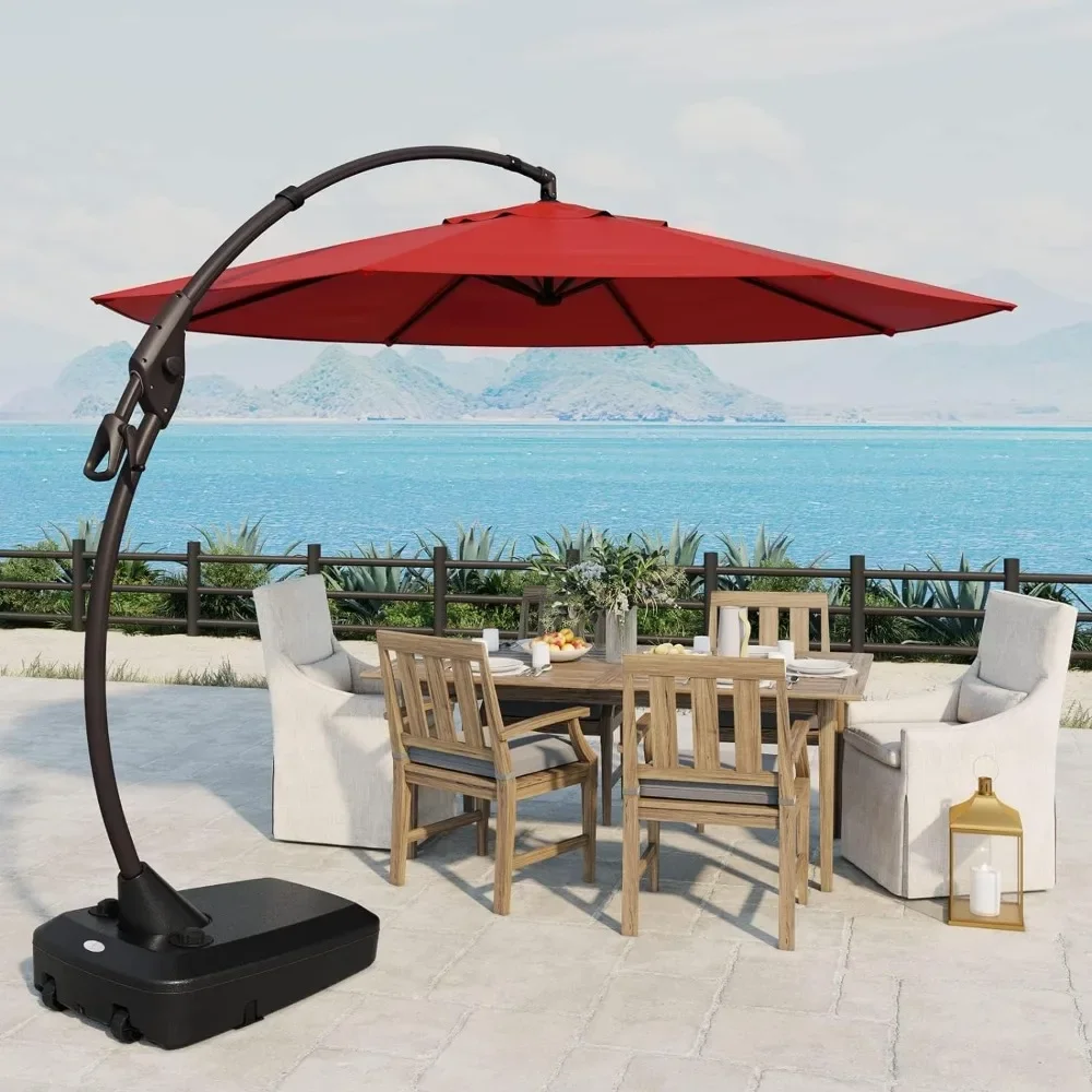 

11FT Cantilever Umbrella with Base Outdoor Large Round Aluminum Offset Umbrella for Patio Garden Backyard (Champagne, 11 FT)