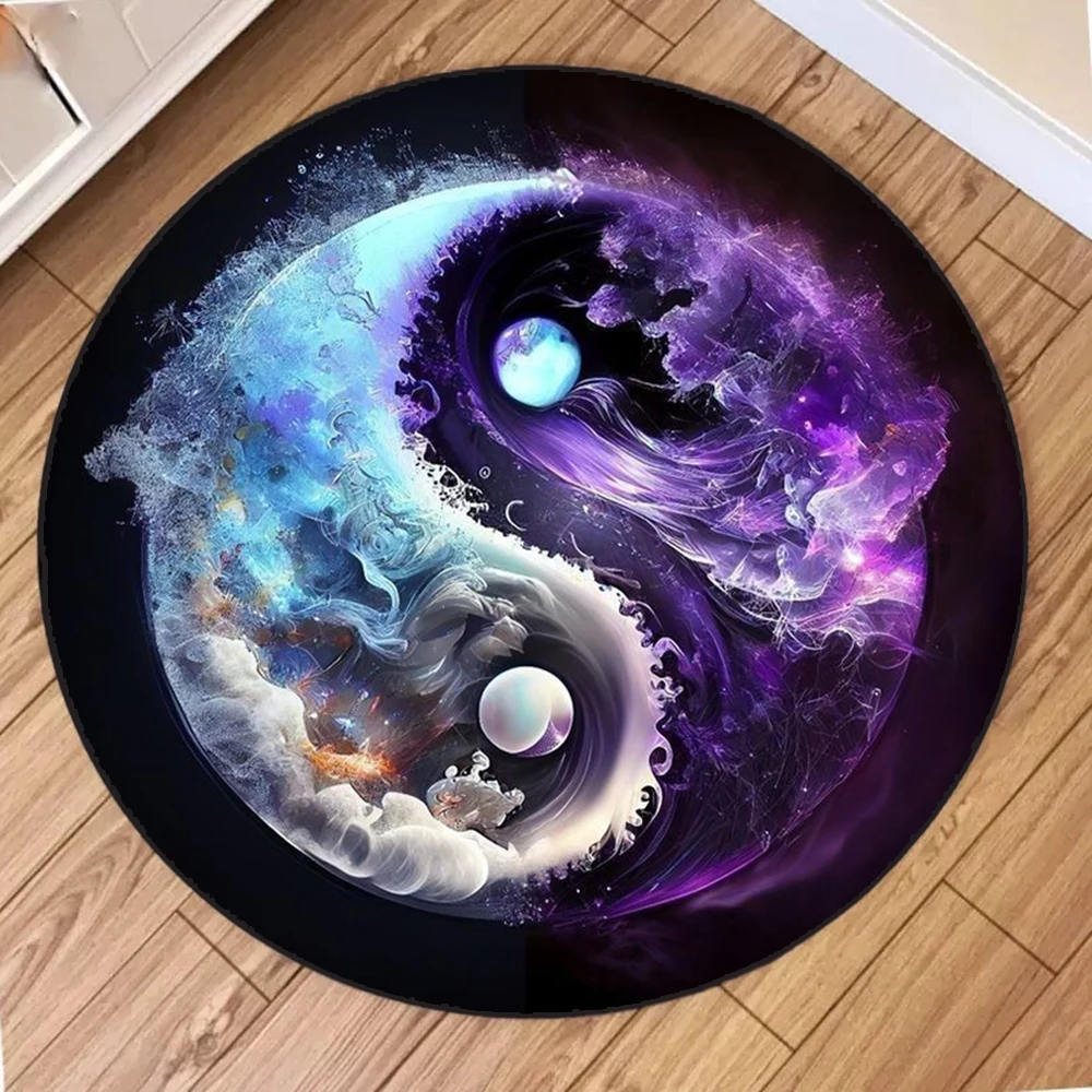سجادة مستديرة بتصميم Taiji لديكور غرفة المعيشة المنزلية وغرفة النوم والأريكة لتزيين الأرضية سجادة غير قابلة للانزلاق وقابلة للغسل بمساحة كبيرة الحجم #3