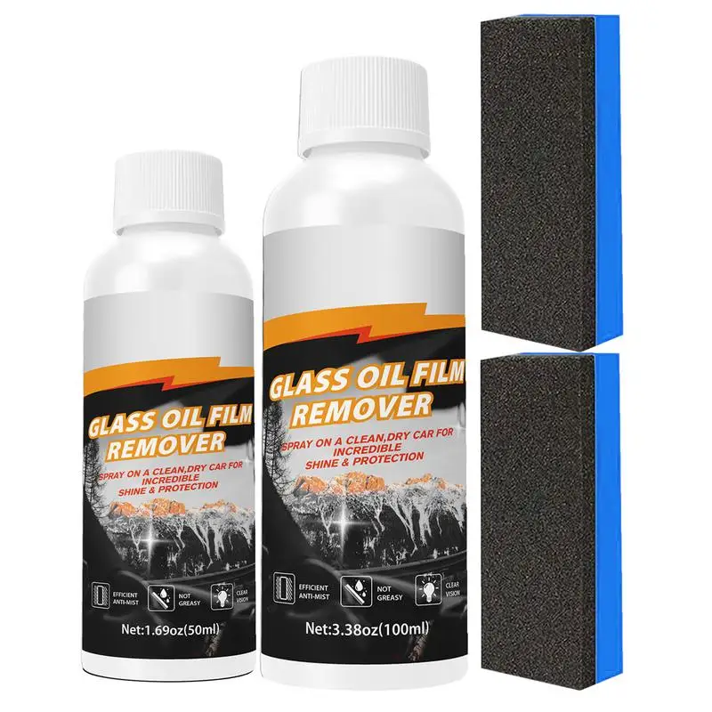 Car Glass Oil Film Cleaner Car Windshield Oil Film Cleaner Liquid Spray Deep Cleaning Glass Oil Film Remover With Sponge Strong