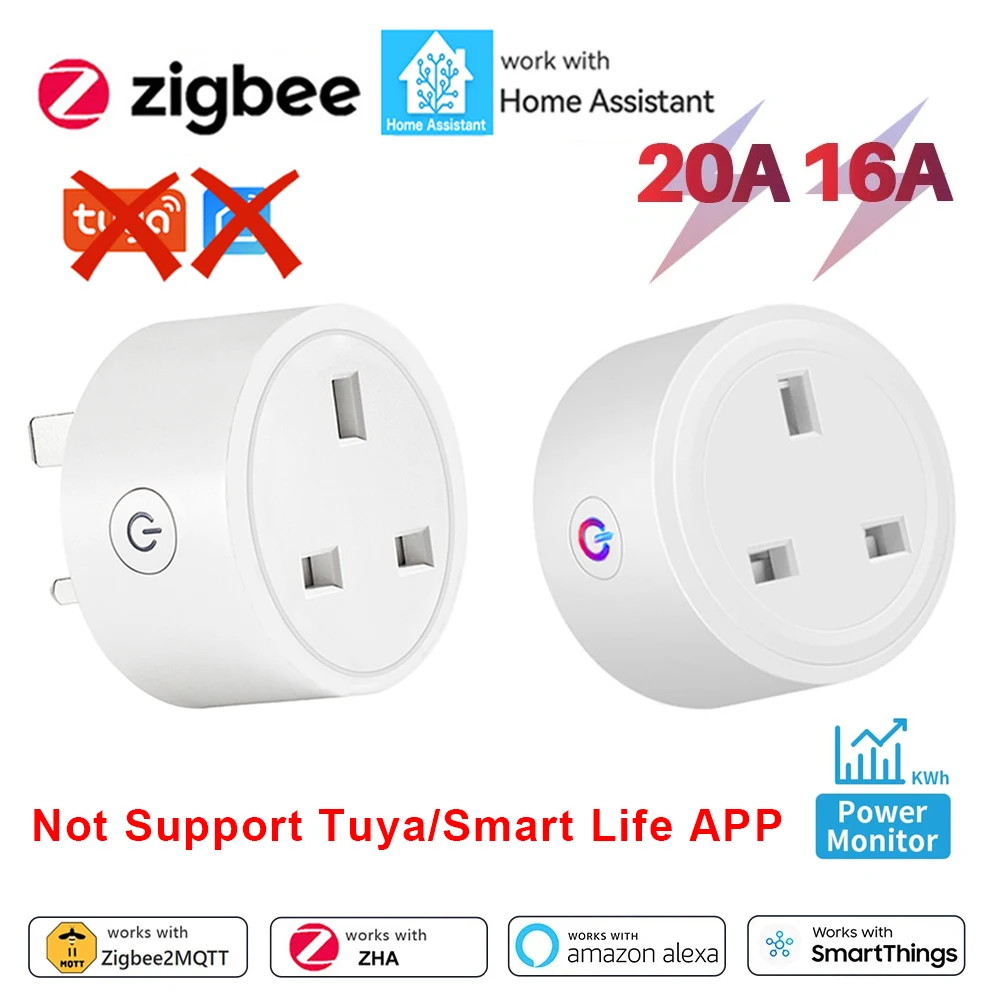 Home Assistant Zigbee Smart Socket UK Plug Smart Home Automation with Power Monitor Smart Outlet Supports Alexa Zigbee2MQTT ZHA