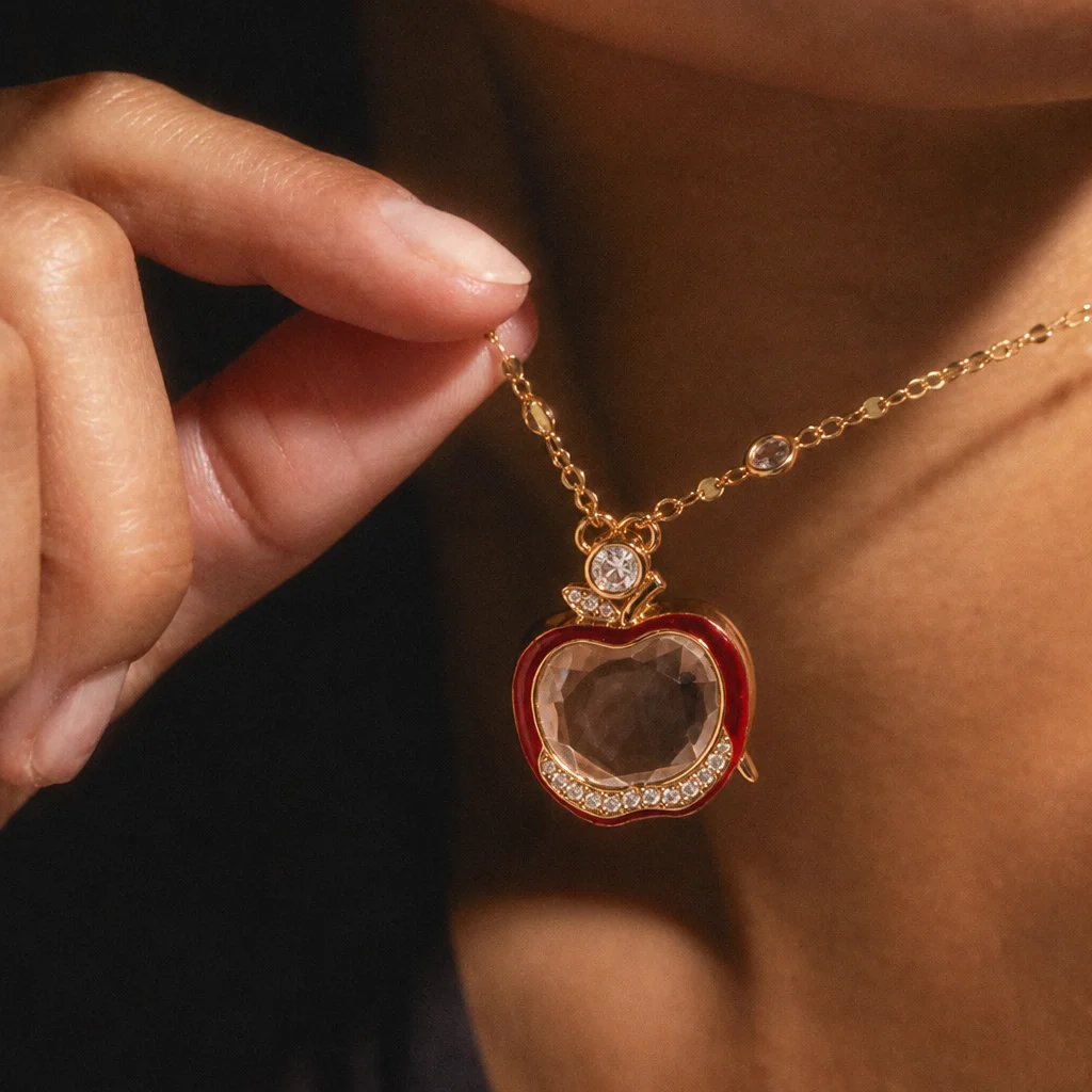 Neue modische und beliebte süße Glas-Apfel-Anhänger-Halskette mit Zirkonia zum Selbermachen für Damen – Detail 1