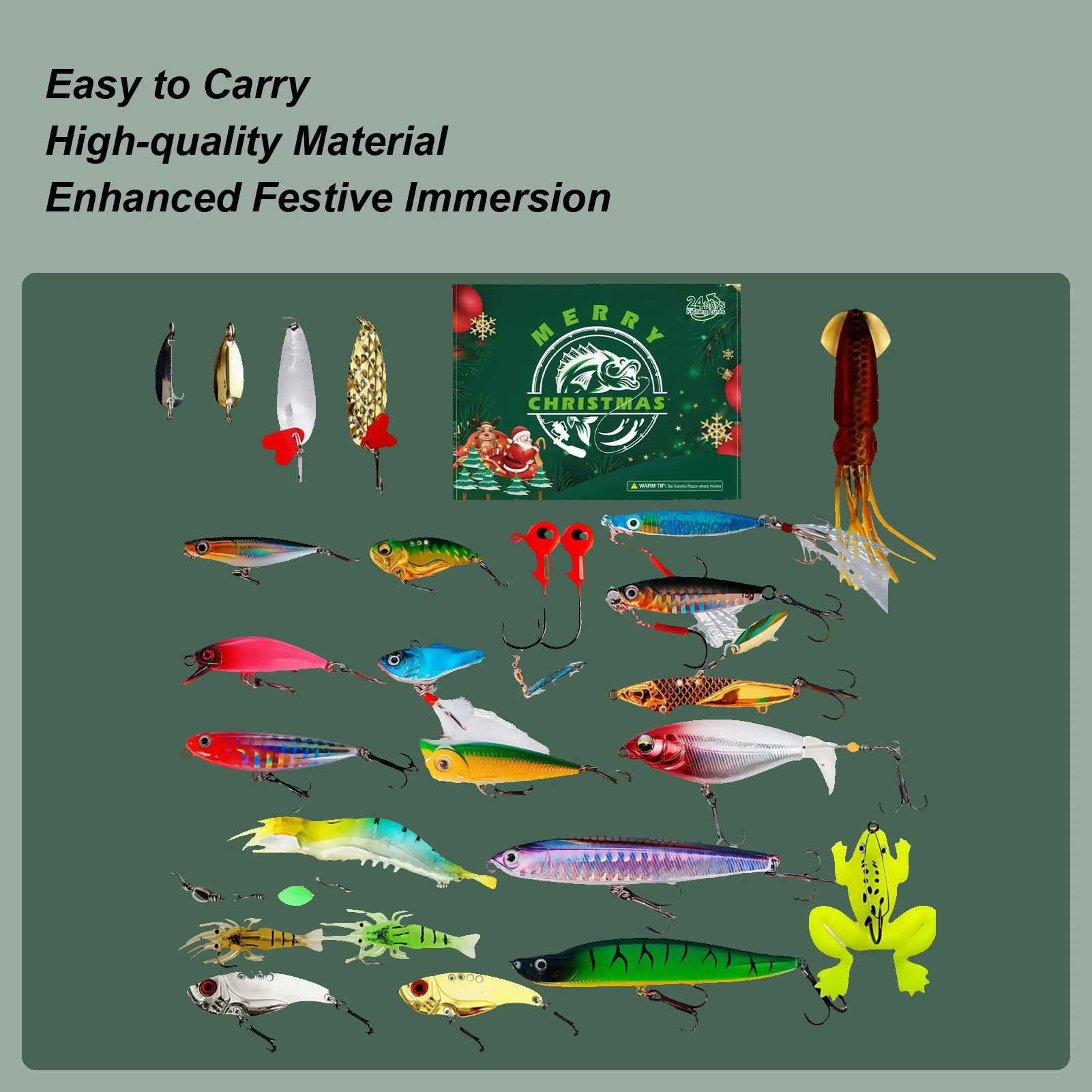 釣りカウントダウンカレンダー-24日間クリスマスカレンダー-アドベント餌キット-淡水海水漁師用-大人男性ティーンボーイズ