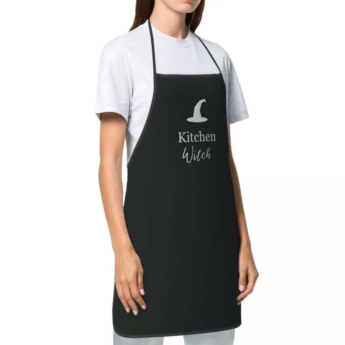 Funny Kitchen Witch Bib Apron Women Men Unisex Chef Happy Halloween Tablier Cuisine for Cooking Baking Gardening