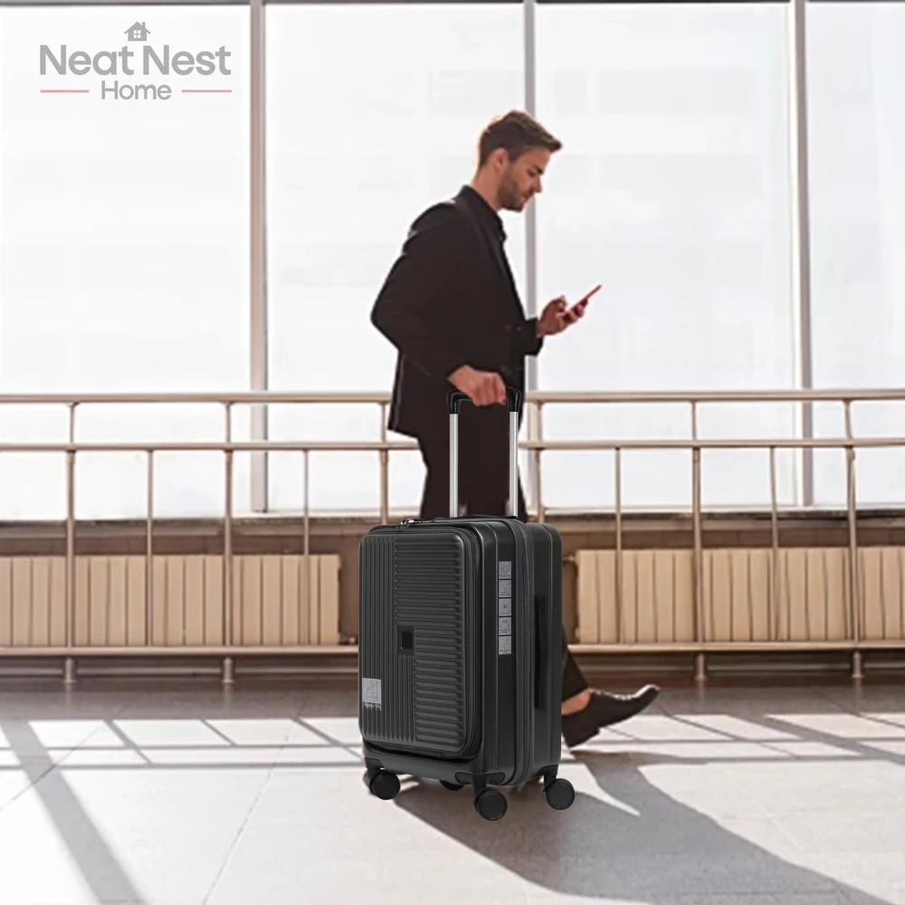 

Carry-on Luggage,TSA approved lock,3-Piece Hard Shell Luggage Set ,Adjustable 3-step aluminum telescopic handle luggage,Black