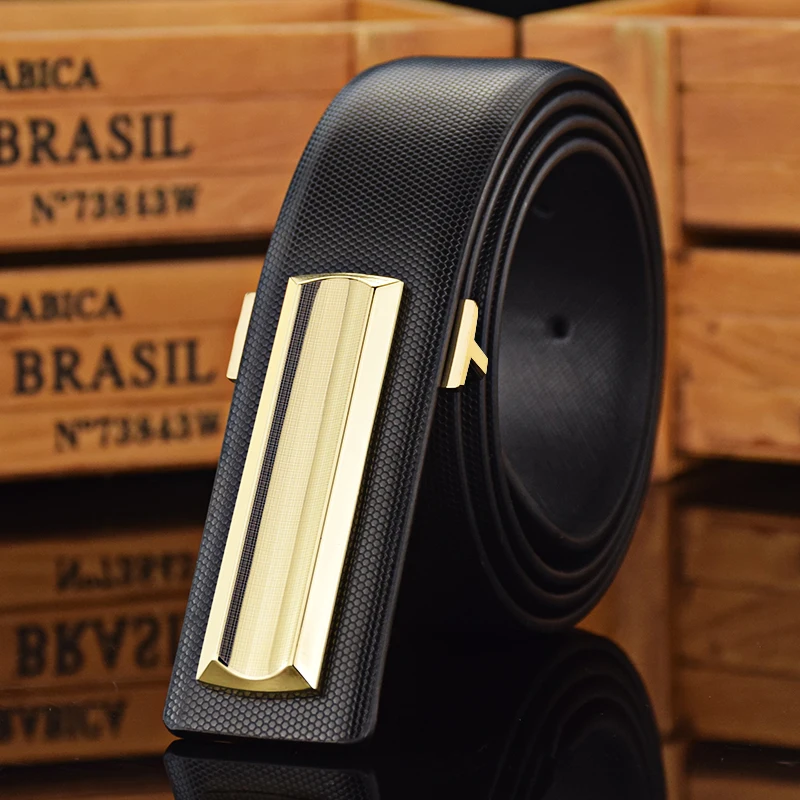 Fashion belts gold slide buckle designer luxury brand Waistband genuine leather Black 3.3cm Casual jeans ceinture homme QS112