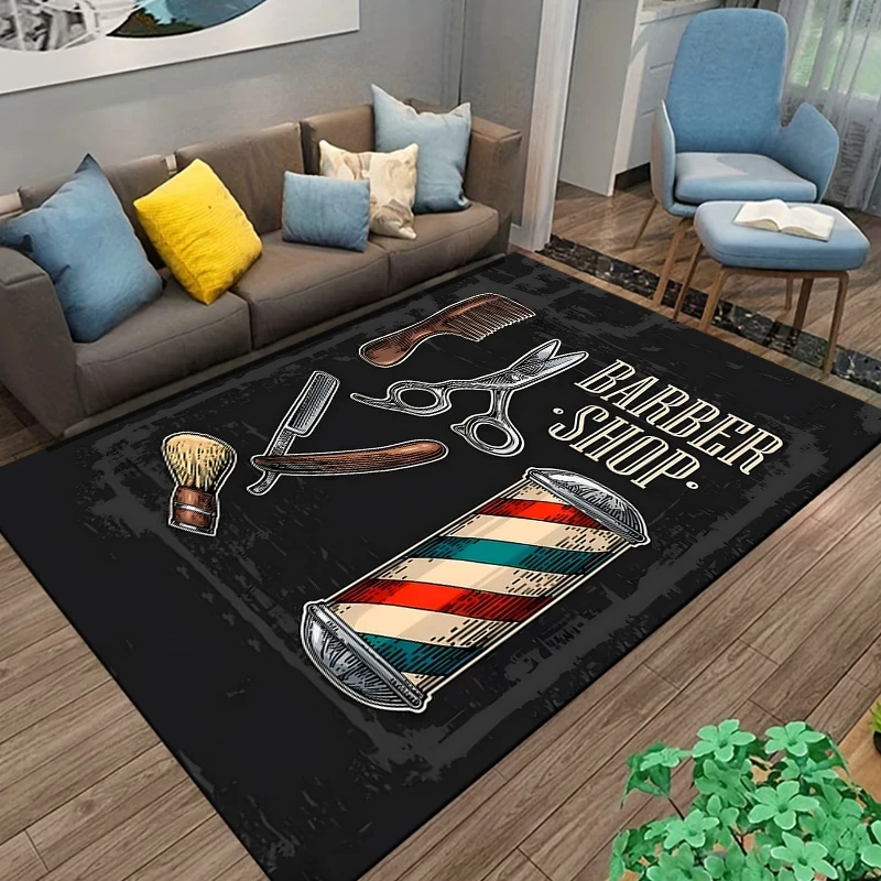 Friseursalon-Schild-Teppich für Wohnzimmer, Outdoor-Matte, Friseurwerkzeug-Bodenmatte, Heimdekoration, rutschfeste Retro-Bodenunterlage, Fußmatte