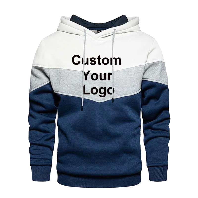 Man Custom Your Logo Splicing Hoodies Pullover Autumn Winter Fleece Warm Sweatshirts Casual Sport Tops