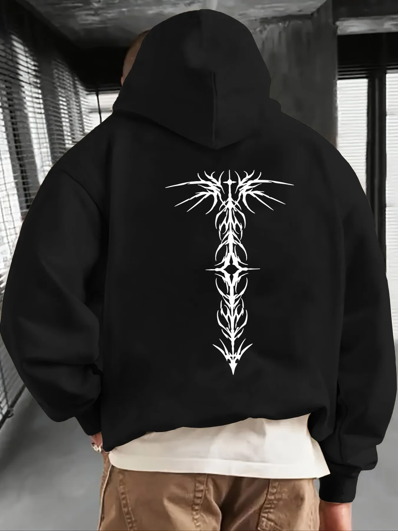 Dark Abstract Sword Thorn Print Hoodie For Men Women Y2K Goth Street Style Pocket Pullover Hooded Sweatshirt Loose Autumn Winter