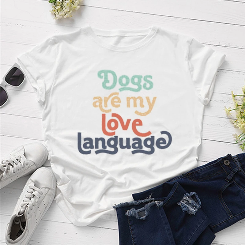 

Cute Dog Mama Tee Dogs Are My Love Language Boho Rainbow Gift For Him Her graphic t shirts y2k aesthetic