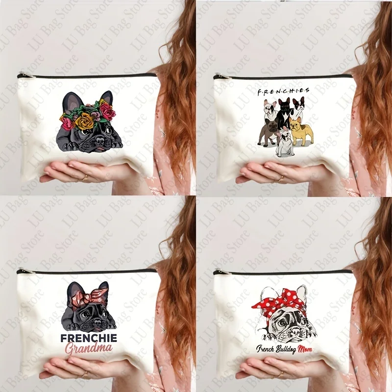 Cute French Bulldog Printing Women's Cosmetics Bag Female Makeup Bags Toiletry Pouch Big Child Pencil Case Roomy Storage Bag