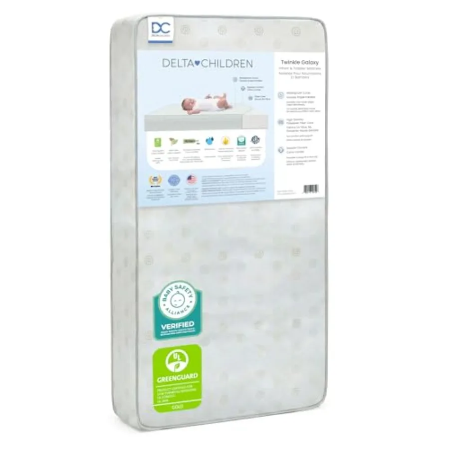Twinkle Galaxy Dual Sided Crib and Toddler Mattress - Premium Sustainably Sourced Fiber Core - Waterproof - GREENGUARD Gold Cer