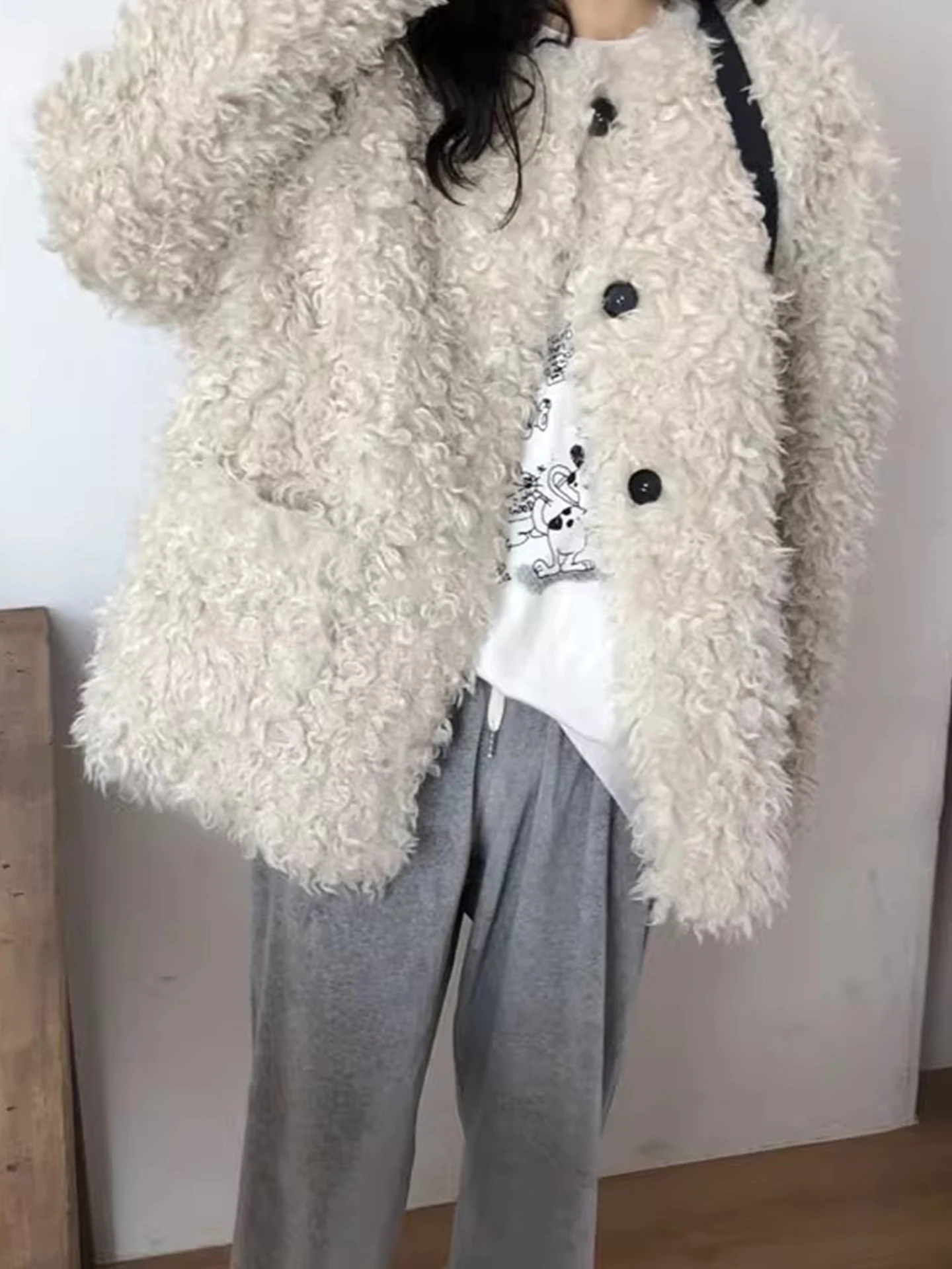 Clothland donna elegante giacca di pelliccia manica lunga monopetto femminile capispalla spesso cappotti moda Mujer CB270