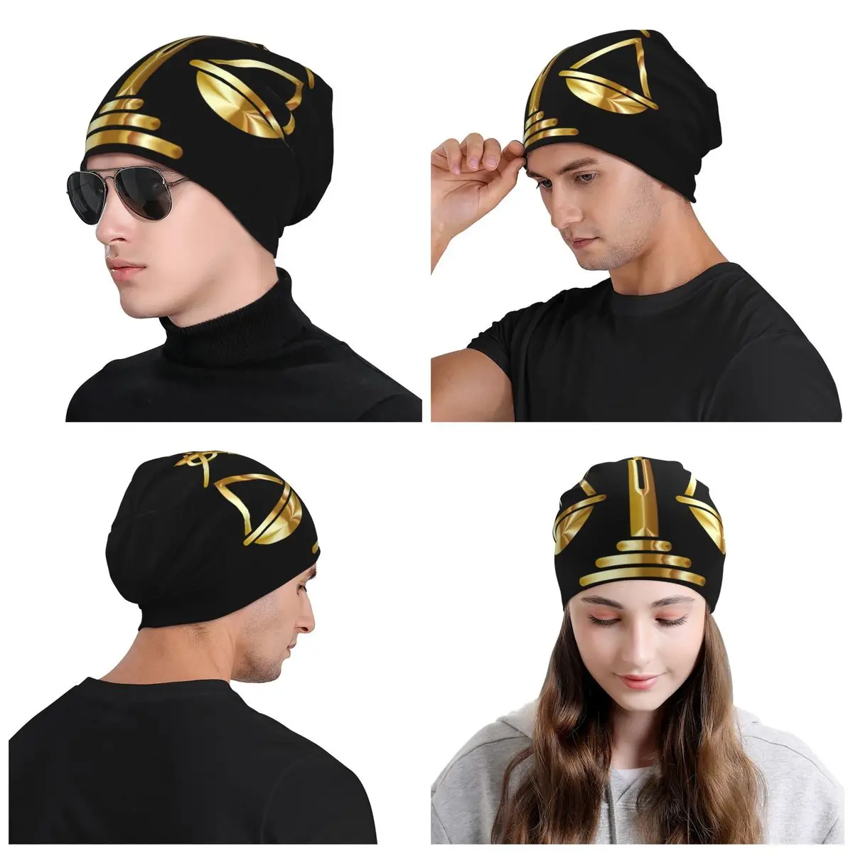 Unisex Gold Scales of Justice Beanie Cap, Law Logo Bonnet, Ski Lawyer Chapéus, Skullies Partido Jurídico, Gorros para Casa, Chapéus de malha