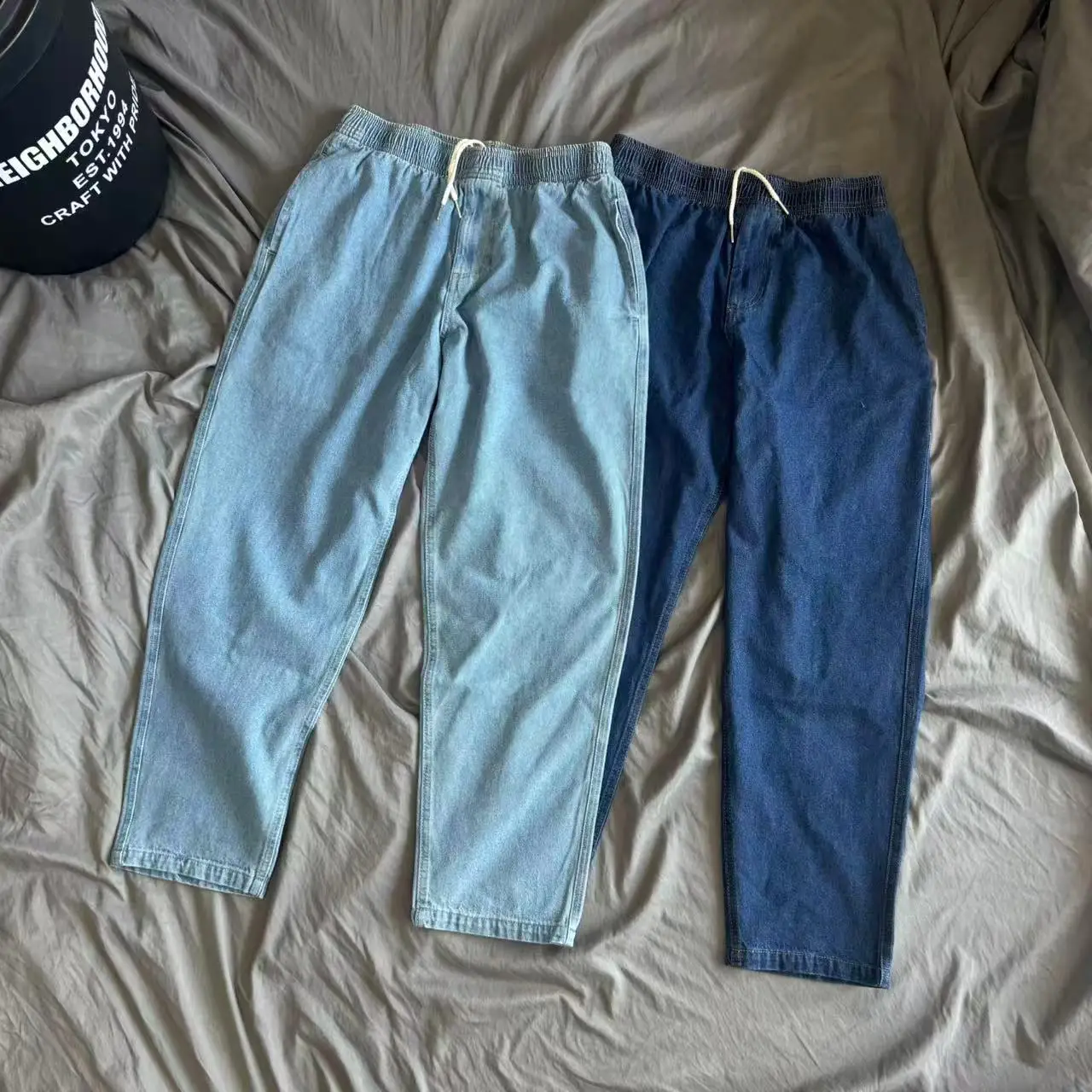 

Washed Denim Jeans Outdoor Mountain Series Loose Fit Men's Tapered Drawstring Long Pants Casual Loose Style Summer Jeans