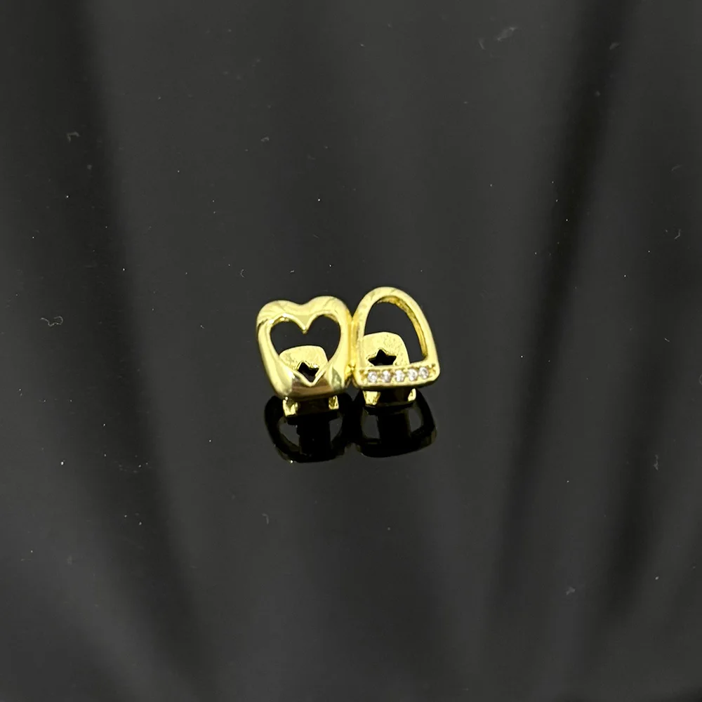 مزدوجة جوفاء خارج القلب الأسنان Grillz الشرير الجوف الزركون الأسنان قبعات للنساء الرجال الشارع المجوهرات #5