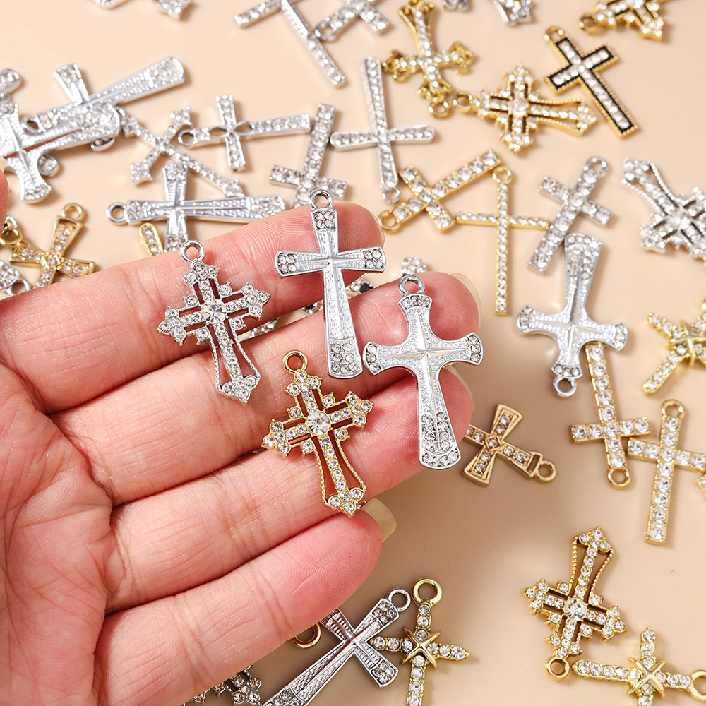 20 Stück niedliche gemischte Kristall-Metall-Kreuz-Anhänger für die Herstellung von Ohrringen, Halsketten, Armbändern, DIY-Bastelarbeiten, Schmuckzubehör – Detail 2