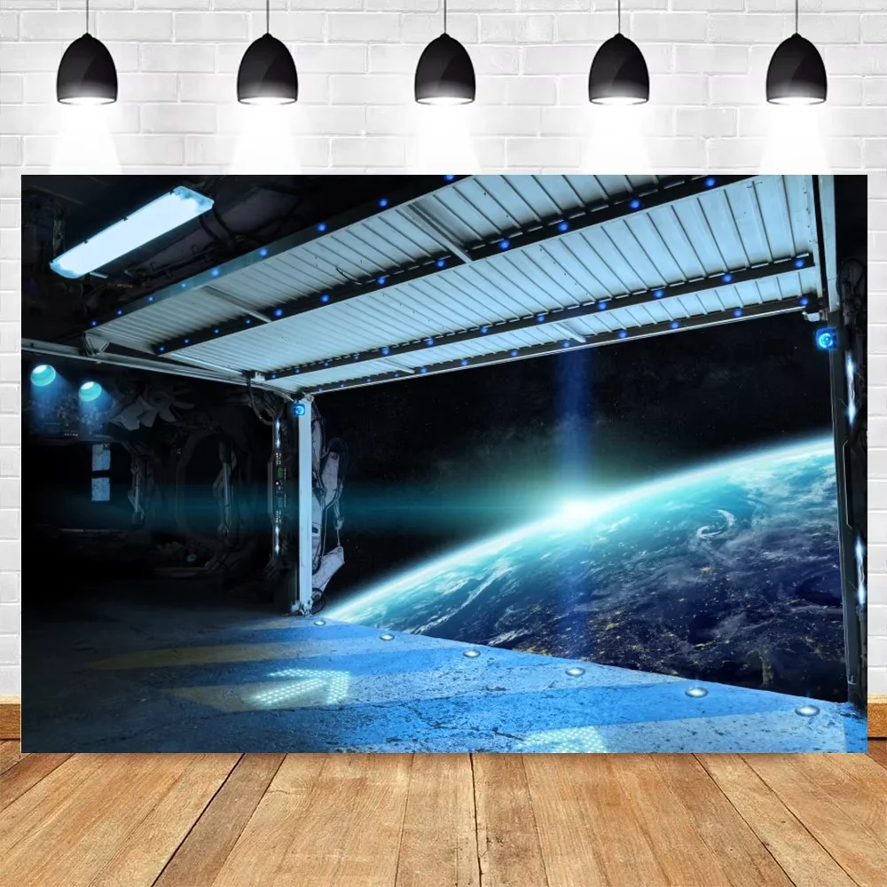 محطة الفضاء سفينة الفضاء الداخلية صورة خلفية الخيال العلمي المركبة الفضائية الممر غرفة التحكم التصوير خلفية لاستوديو الحفلات