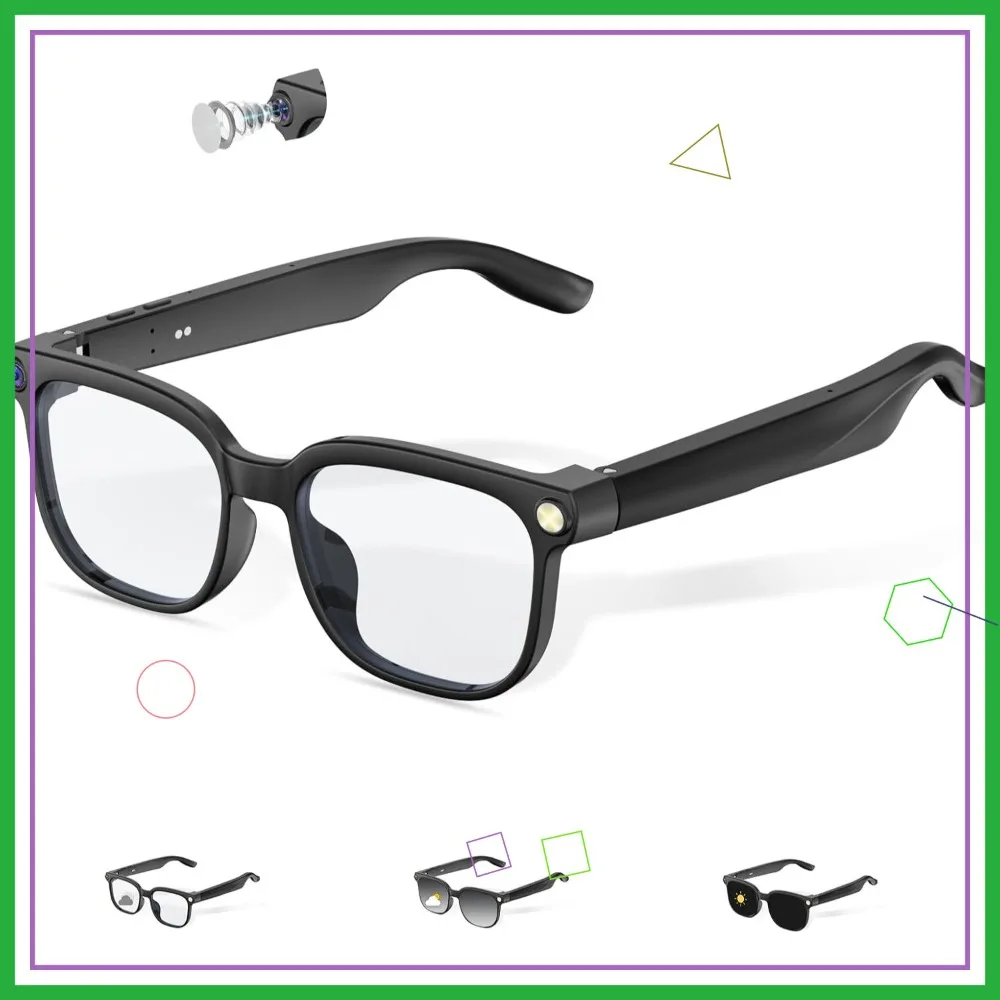 

AI Smart Glasses with 8MP Camera, Real-Time Translation, Bluetooth 5.4, Photochromic Lenses for Men Women