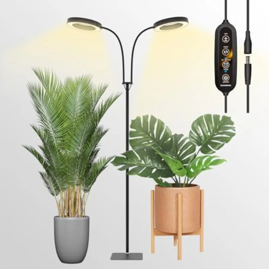 

Indoor Plant Grow Light Floor Lamp with Stand Full Spectrum LED Adjustable Height and Angle Black 36W 3/9/12H Timer