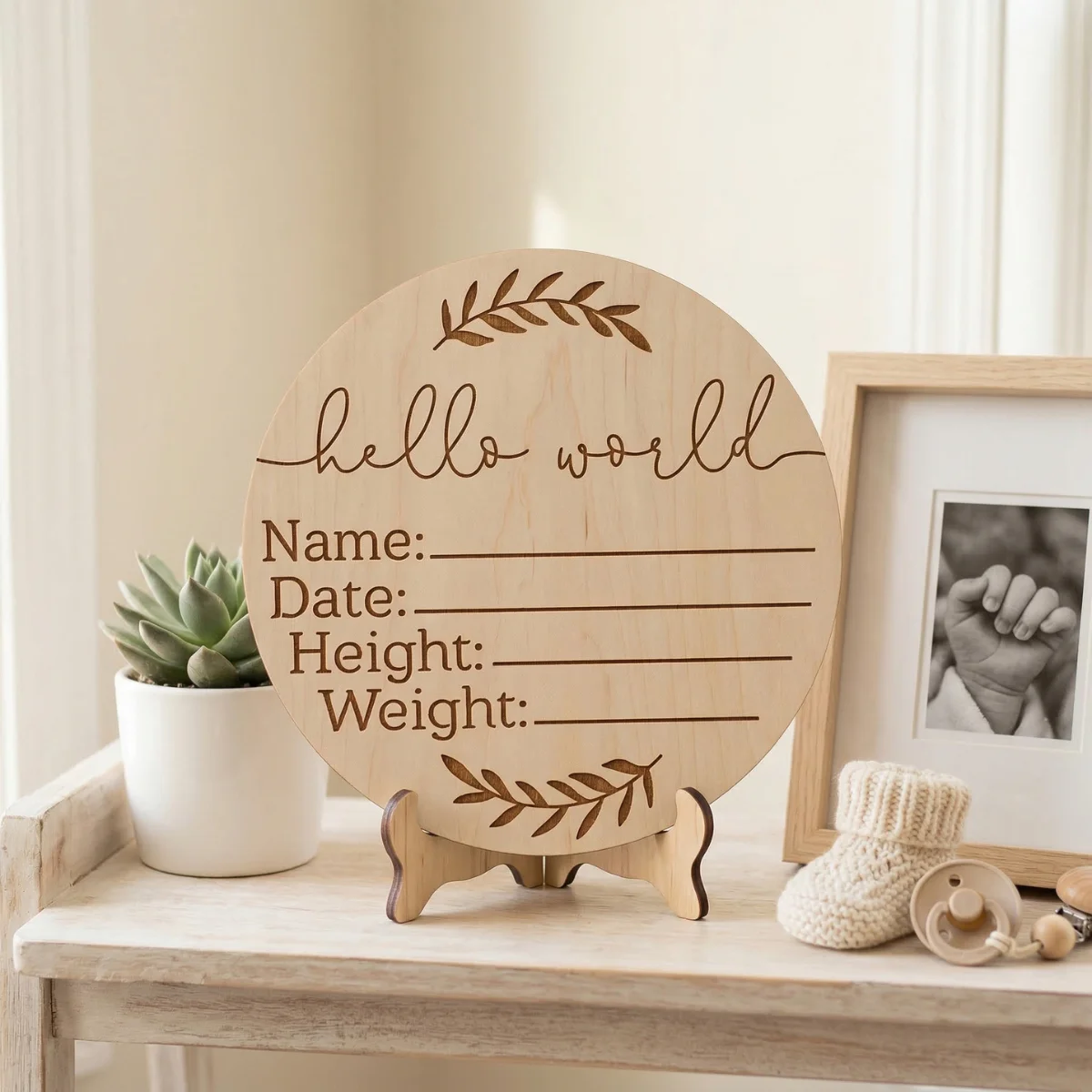 Plant Themed Birth Announcement Signs, Natural Wooden Laser Engraving, Photography Props