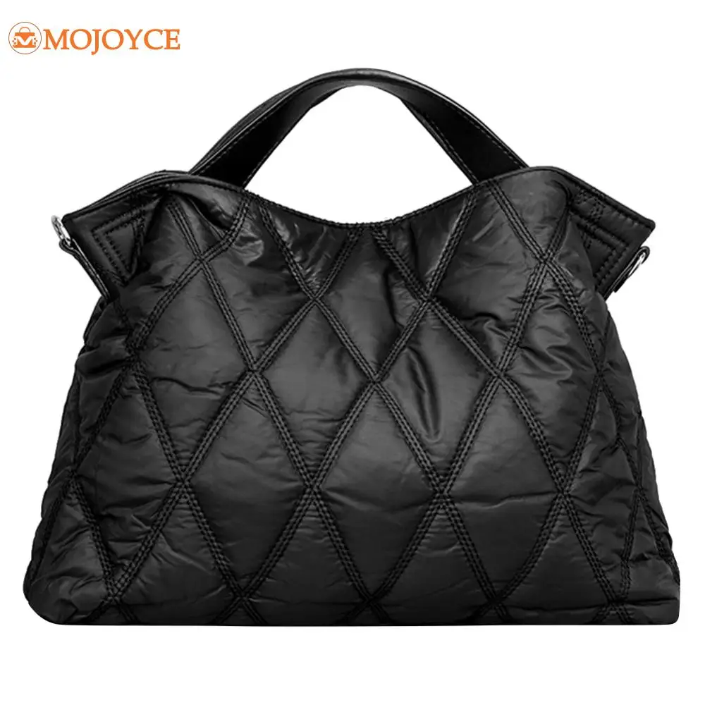 Nylon Women Tote Bags Cotton-Padded Fashion Handbag 2023 Ladies Large Commuting Bag Autumn/Winter Rhombic Lattice Top-handle Bag