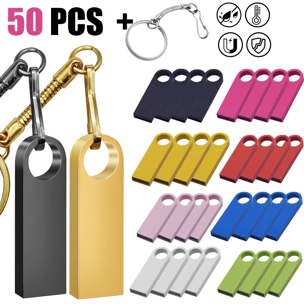 

50PCS Free Custom LOGO USB Flash Drive 4GB 8GB 2.0 High Speed Pen Drive 16GB 32GB 64GB 128GB Pendrive metal usb sticks with key